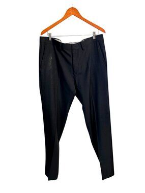 Haggar Mens Straight Fit Dress Pants 34x32 Black Polyester/Viscose